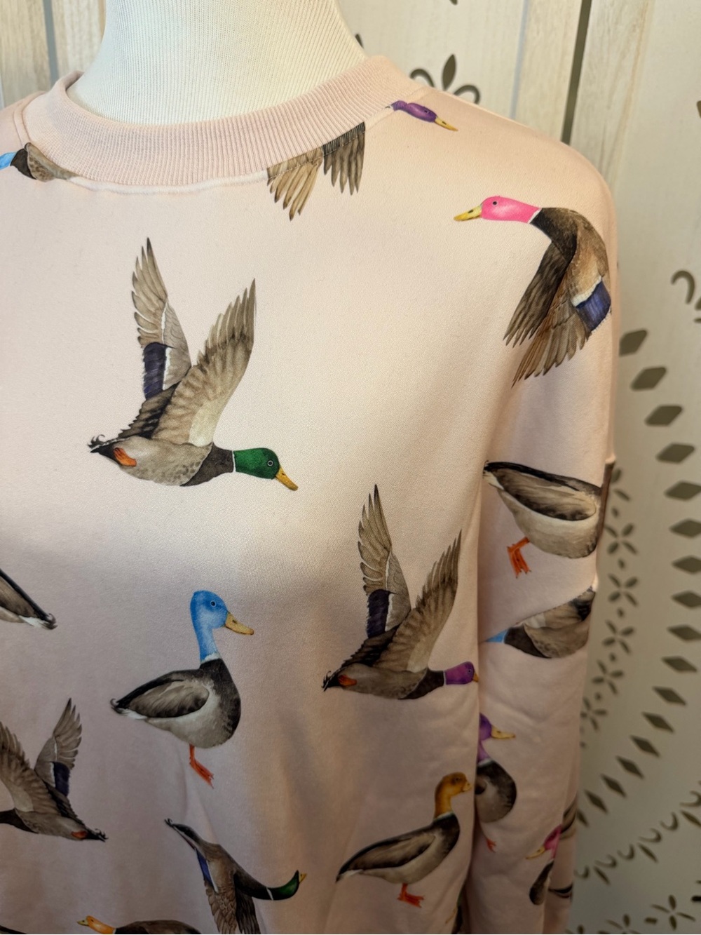 Light Pink Duck Print Pullover Sweatshirt. NWOT. - Picture 7 of 13